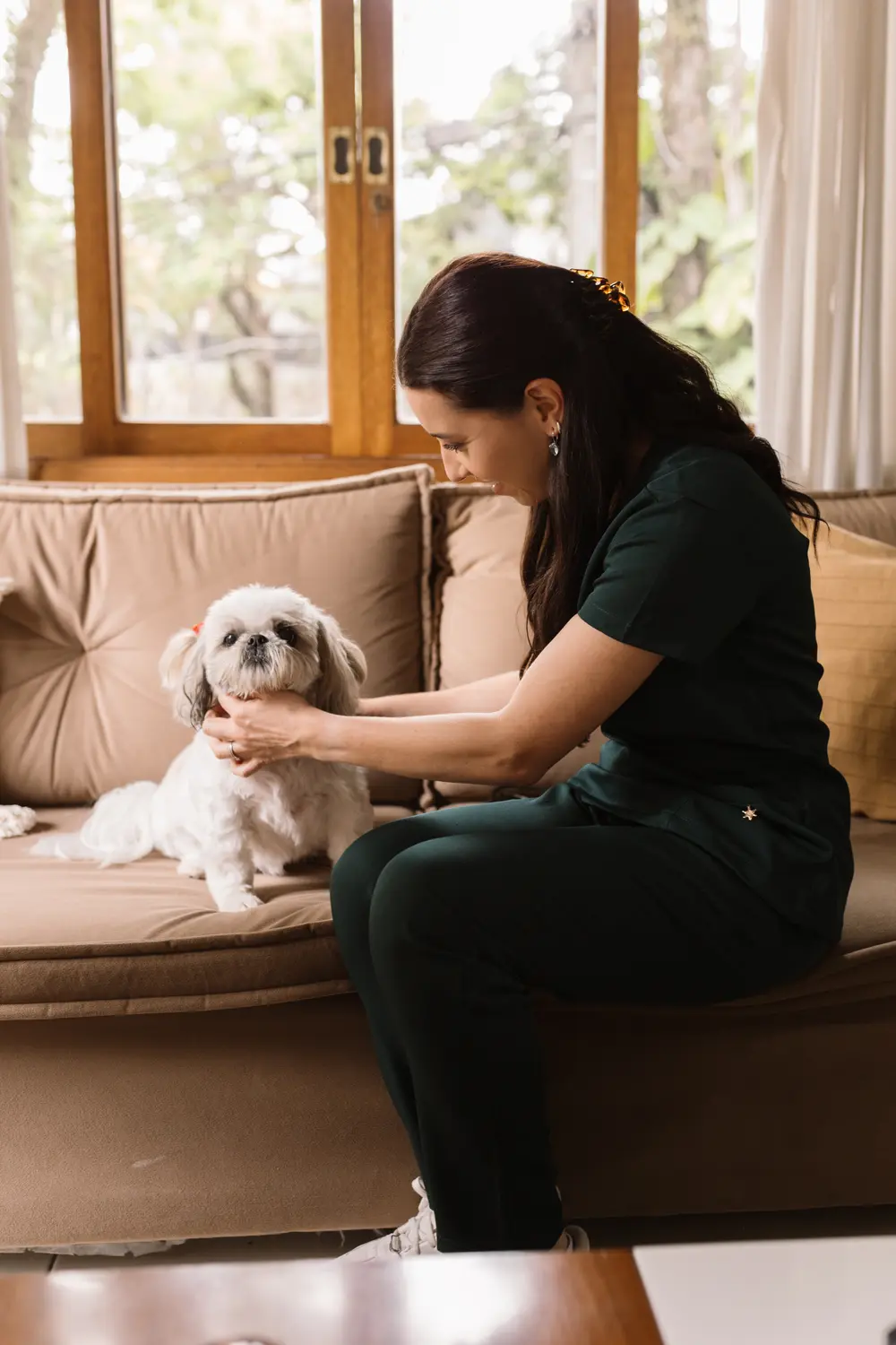 Veterinária domiciliar cuidando de cão em São Paulo